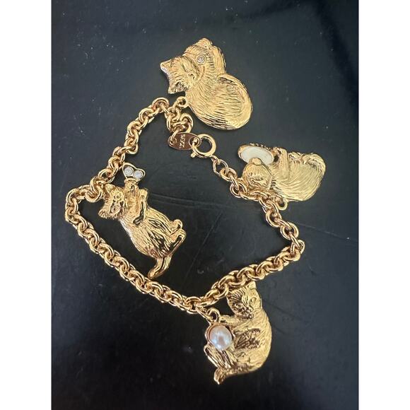 Vintage 90s Avon Gold Cat Cuddly Kittens Charm Bracelet - Picture 2 of 4